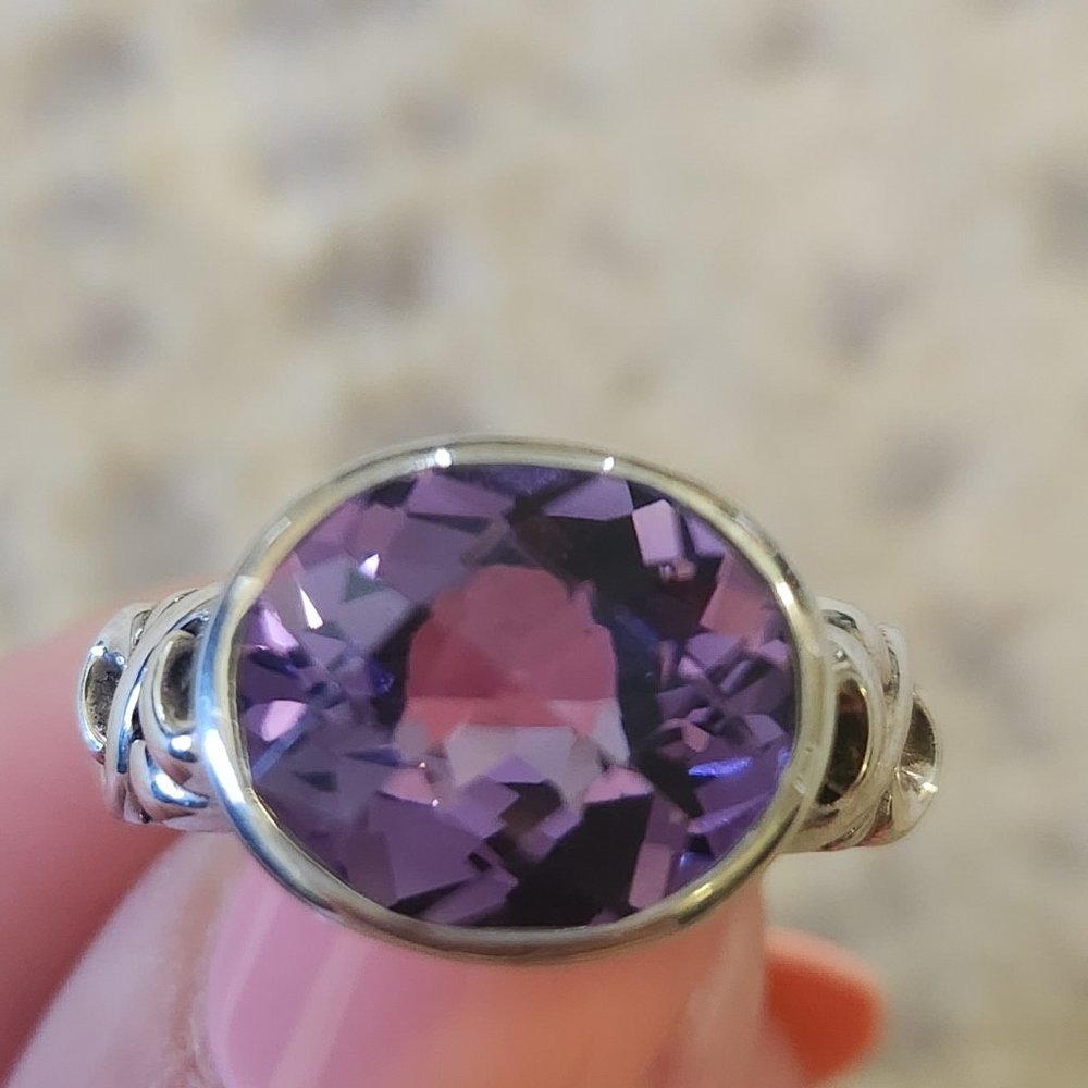 CHARLES KRYPELL STERLING SILVER OVAL AMETHYST RING